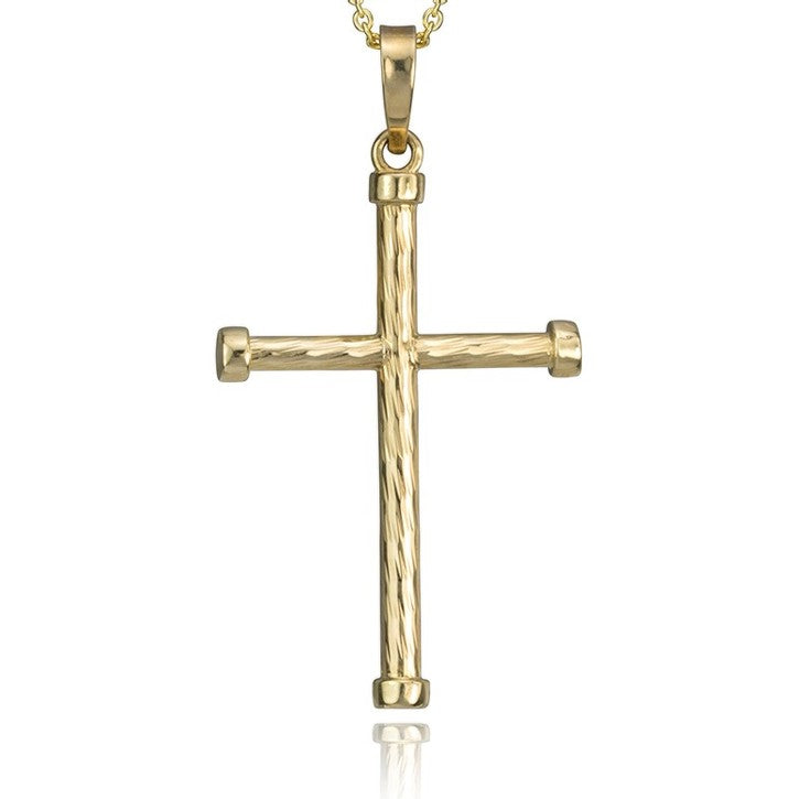 10k Yellow Gold Ha mmered Cross Pendant
