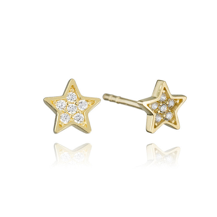 18k Yellow Gold Cubic Zirconia Star Earrings
