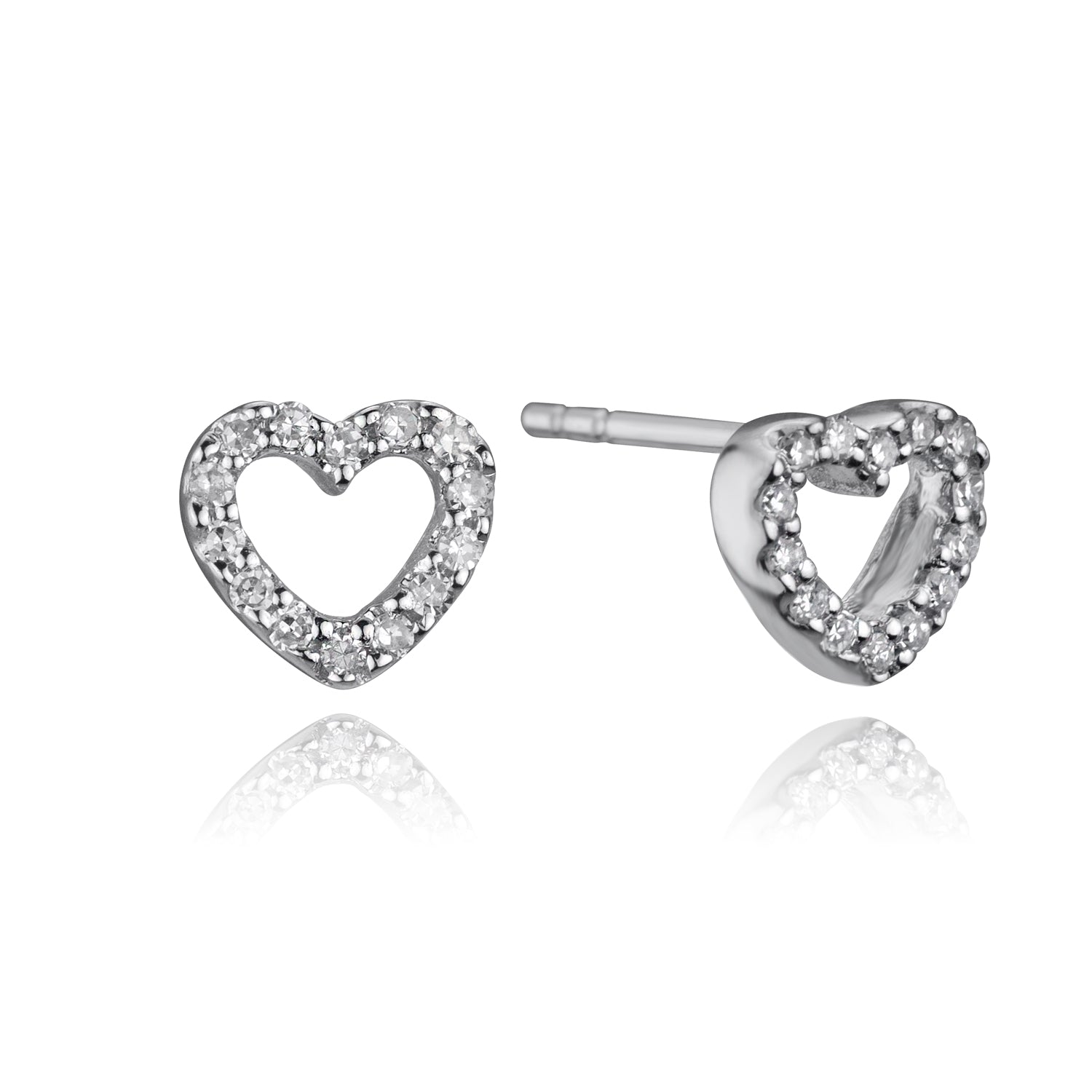 14k White Gold Petite Diamond Heart Studs