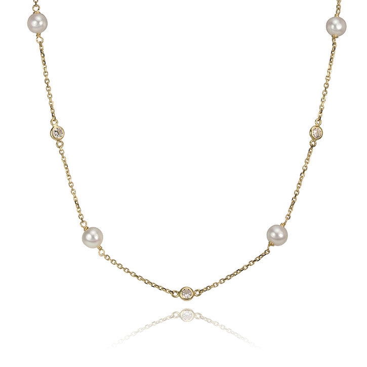 14k Yellow Gold Modern Pearl Necklace