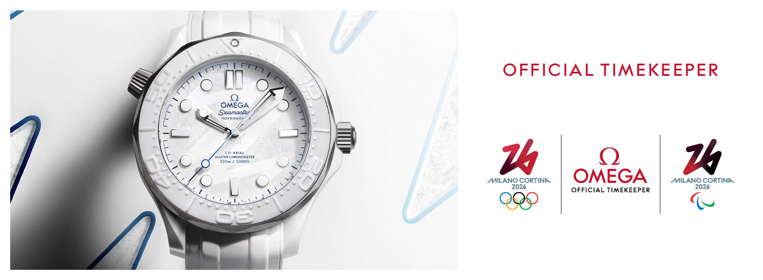 Omega watch with logos of 24H, Omega, and 24H on a white background