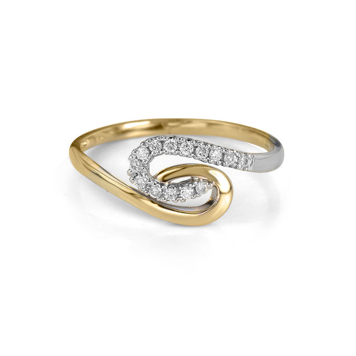 14K Yellow and White Gold Diamond Swirl Ring