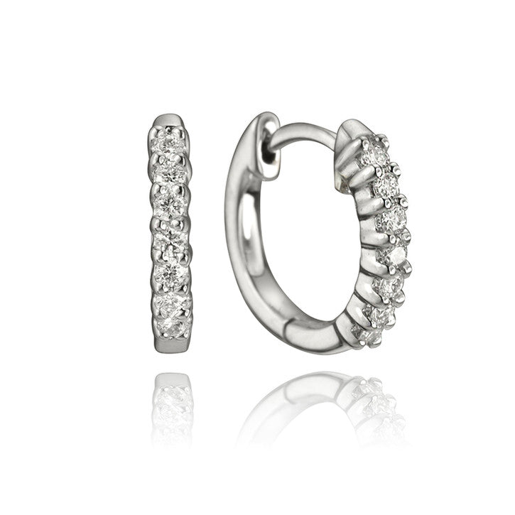 14K White Gold Diamond Hoop Earrings