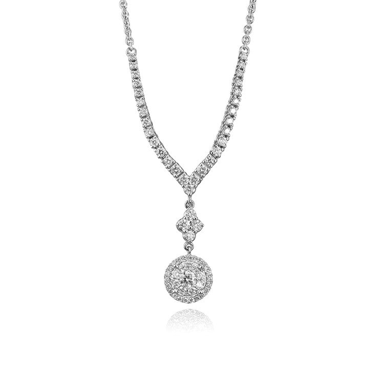 14K White Gold Diamond Drop Necklace