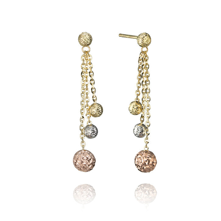 18K Diamond Cut Tri Colour Ball Drop Earrings