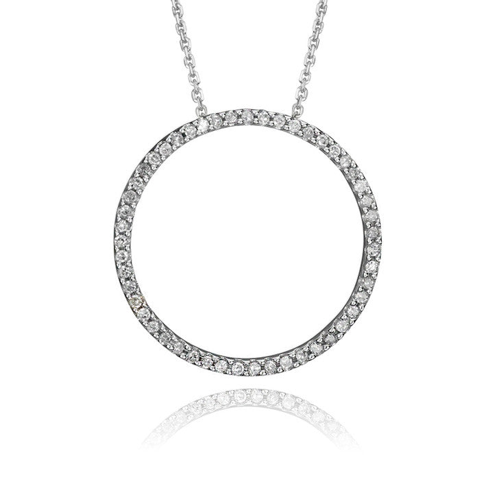 14K White Gold Diamond Circle Pendant