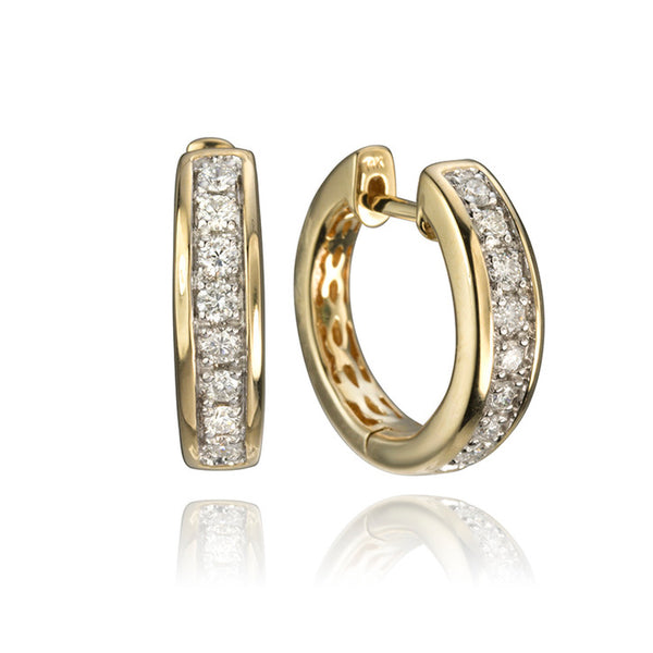 14K Yellow Gold Diamond Hoop Earrings