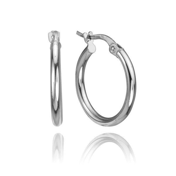 14K White Gold Small Hoops