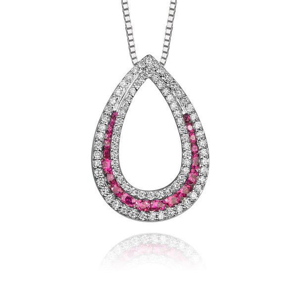 14K White Gold Ruby and Diamond Pendant