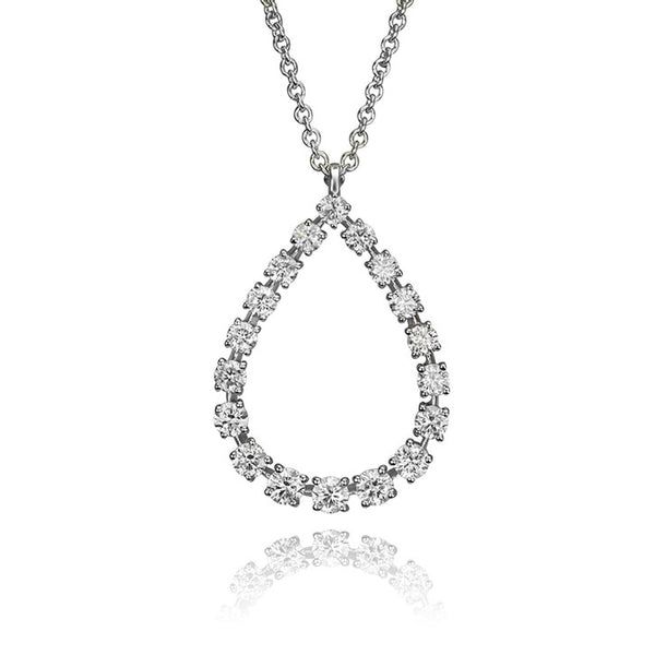 14K White Gold and Diamond Teardrop Halo Necklace