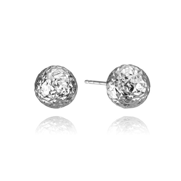 18K White Gold Hammered Ball Stud Earrings