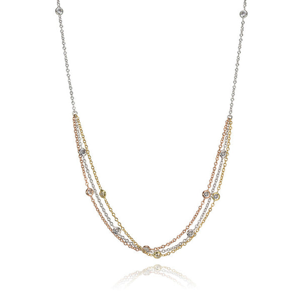 18k Gold Multi Strand Multi Coloured Cubic Zirconia Necklace