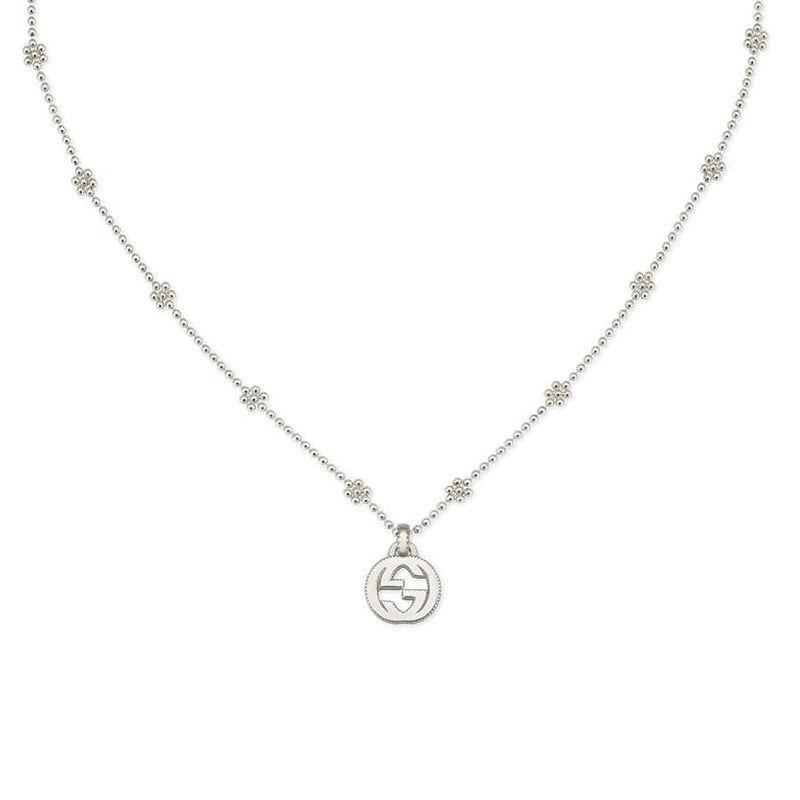 Gucci Silver Interlocking G Flower Chain Necklace