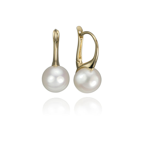 14K Yellow Gold Pearl Drop Earrings