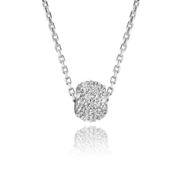 18k White Gold and Cubic Zirconia Cable Link Rondel Necklace