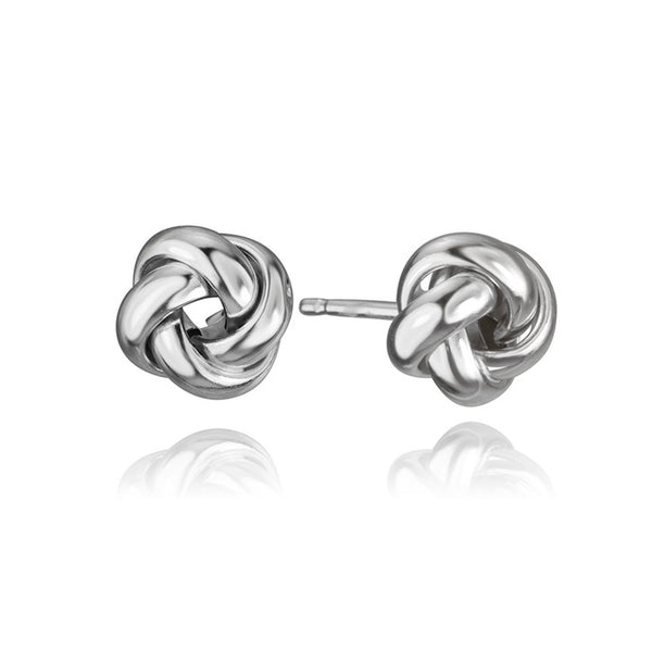 14K White Gold Knot Stud Earrings