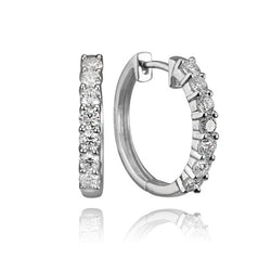 14K White Gold and Diamond Hoop Earrings