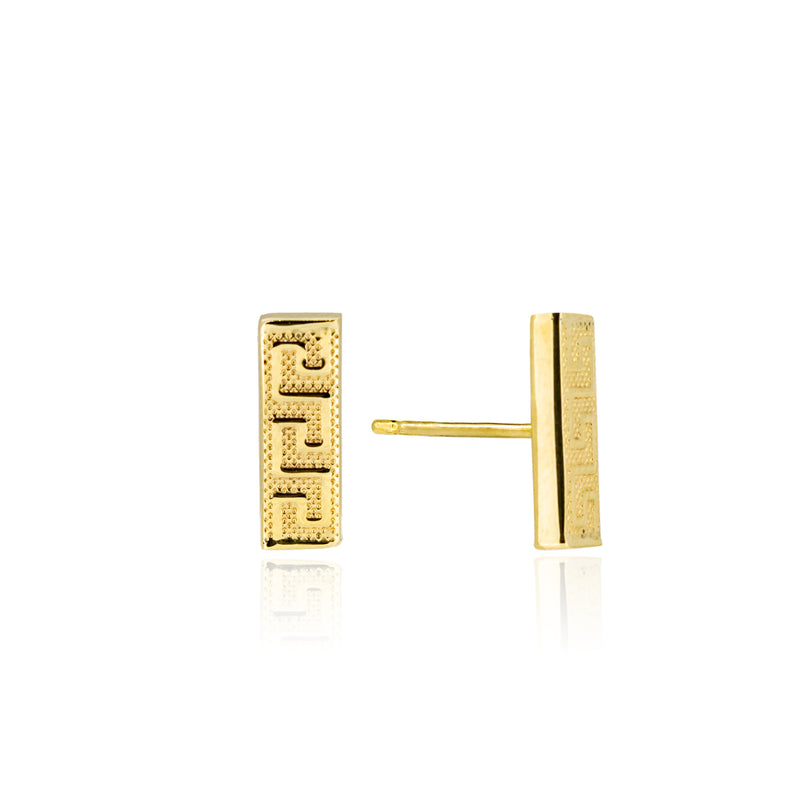 10K Yellow Gold Greek Bar Studs