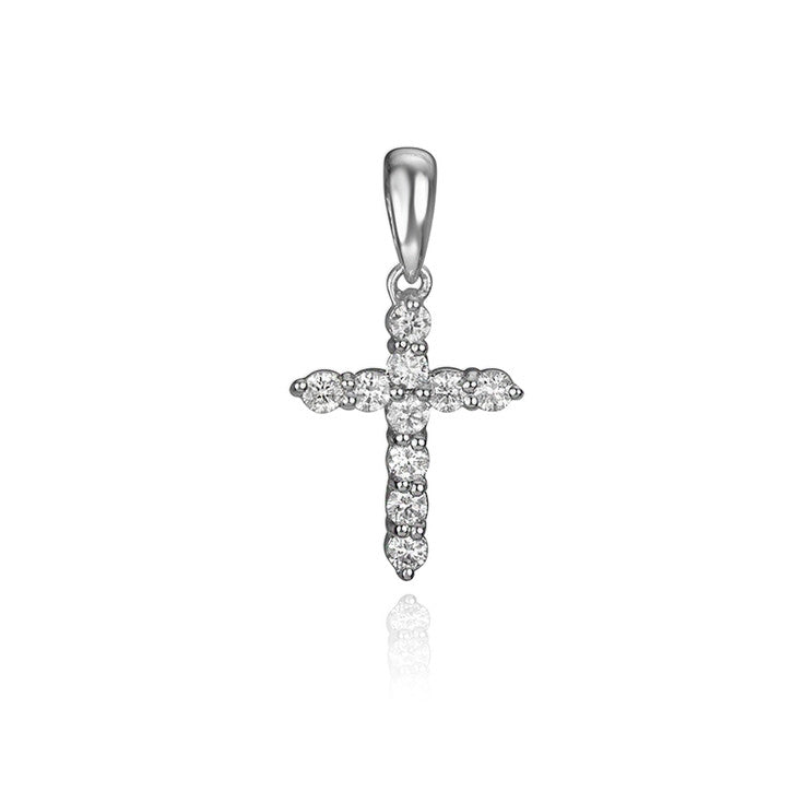 14K White Gold and Diamond Cross Pendant