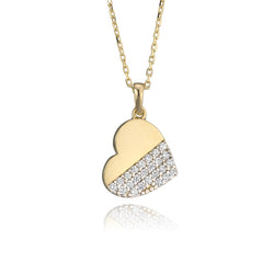 14K Yellow Gold and Cubic Zirconia Heart Necklace