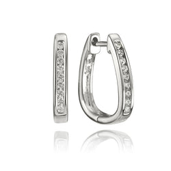 14K White Gold and Diamond Huggie Hoop Earrings