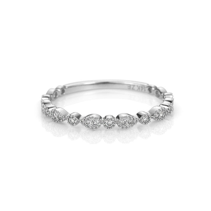 14K White Gold Dots and Pears Diamond Stacker