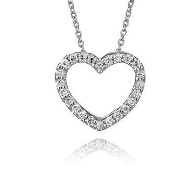 14k White Gold Classic Diamond Heart Pendant