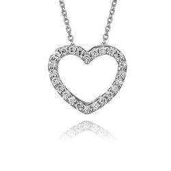 14K White Gold Classic Diamond Heart Pendant