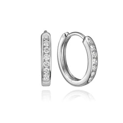 14K White Gold Channel Diamond Huggies