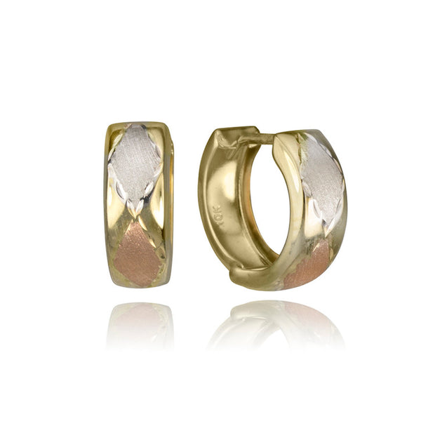 10K Tri Colour Gold Huggie Hoop Earrings
