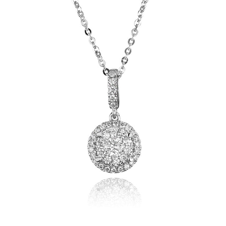 14k White Gold Diamond Cluster Necklace