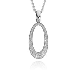 14K White Gold Diamond Oval Pendant