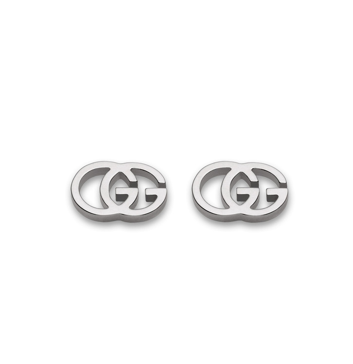 Gucci 18k White Gold GG Stud Earrings
