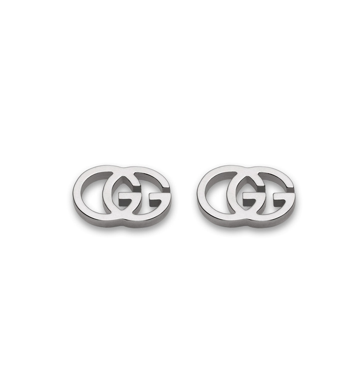 Gucci 18K White Gold GG Stud Earrings