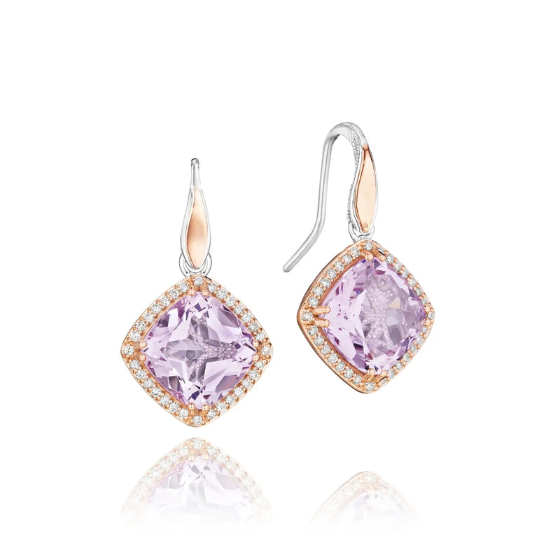 Tacori Crescent Crown Pavé Bloom Drop Earrings featuring Rose Amethyst